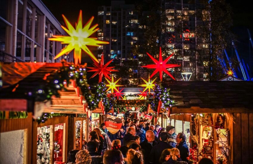 Christmas village at night